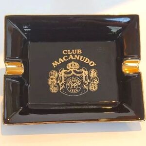 Rare Vintage Club Macanudo Black and Gold ceramic Cuban Cigar Ashtray Mancave